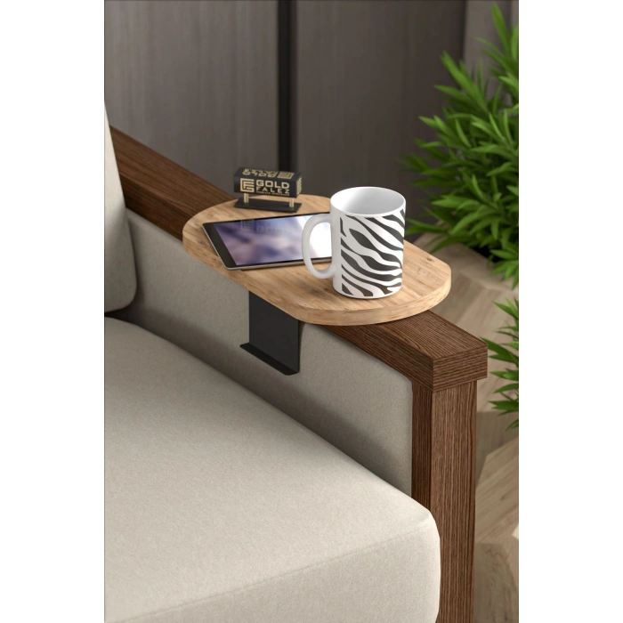 Yan Sehpa Ayarlanabilir Tepsi OVAL Dekoratif Modern Yatay Dikey Koltuk Sehpası CEVİZ