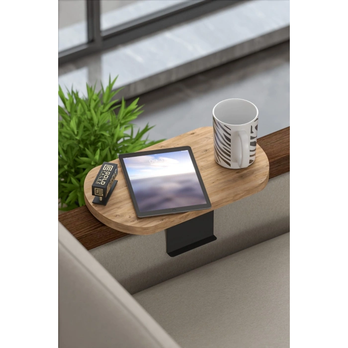 Yan Sehpa Ayarlanabilir Tepsi OVAL Dekoratif Modern Yatay Dikey Koltuk Sehpası CEVİZ