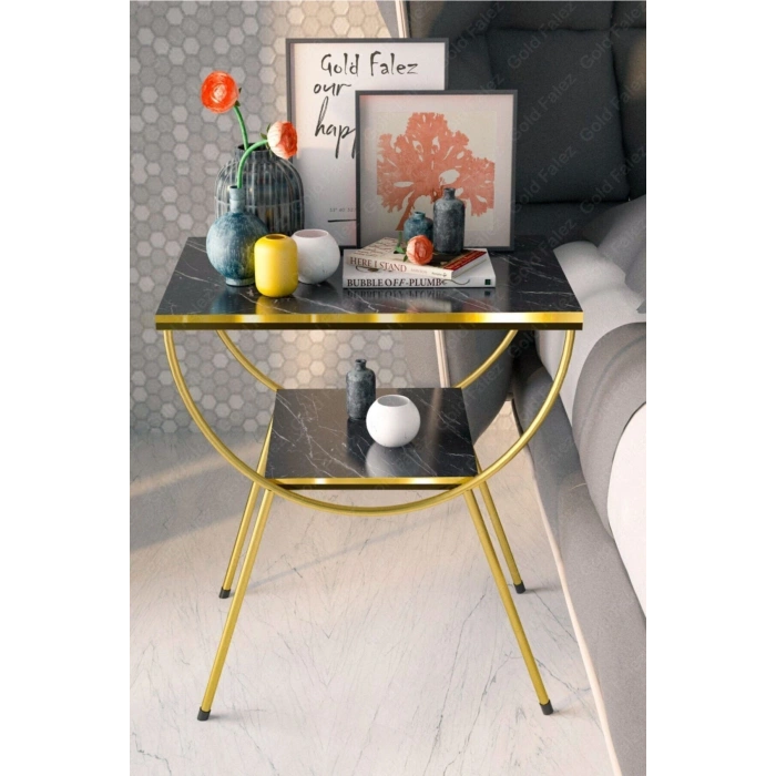 Yan Sehpa Komodin Metal Ayak Çift Gold Bendir