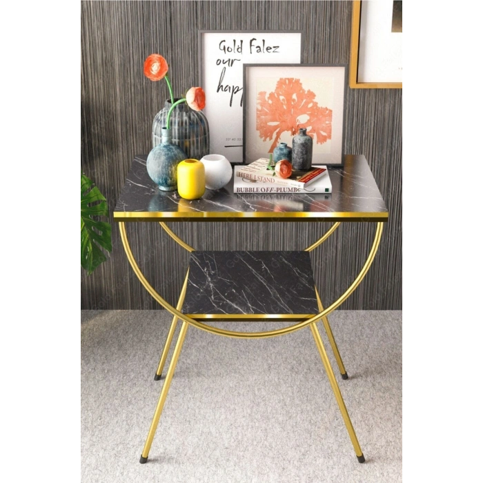 Yan Sehpa Komodin Metal Ayak Çift Gold Bendir