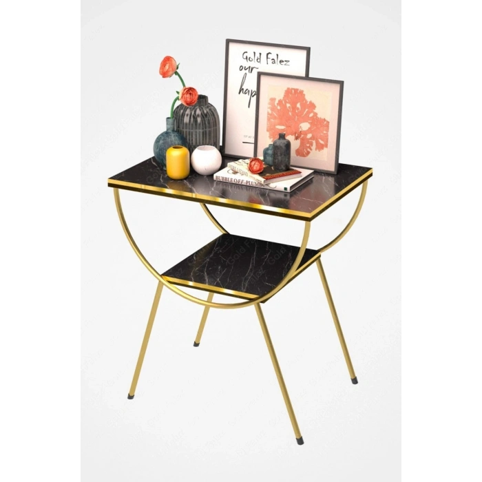 Yan Sehpa Komodin Metal Ayak Çift Gold Bendir