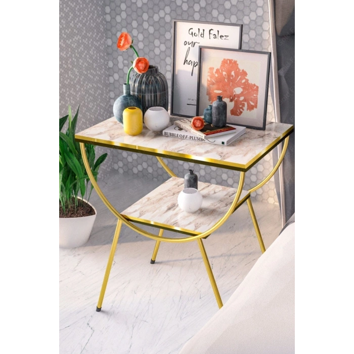 Yan Sehpa Komodin Metal Ayak Çift Gold Efes