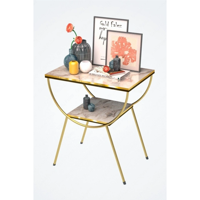 Yan Sehpa Komodin Metal Ayak Çift Gold Efes