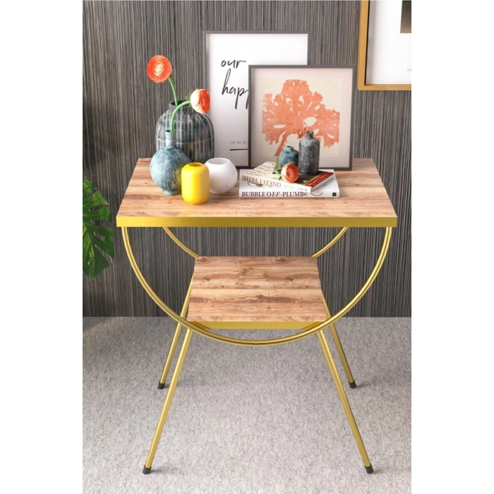 Yan Sehpa Komodin Metal Ayak Gold Ceviz