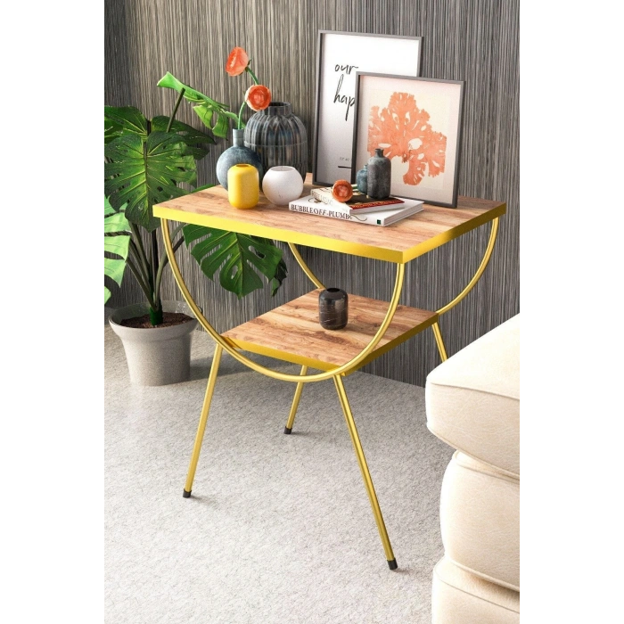 Yan Sehpa Komodin Metal Ayak Gold Ceviz
