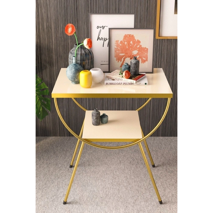 Yan Sehpa Komodin Metal Ayak Gold Krem Tv Ünitesi Yanında Kullanıma Uygun Fırsat Ürünü