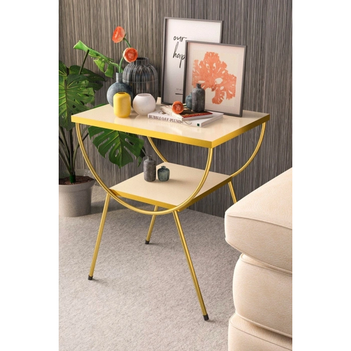 Yan Sehpa Komodin Metal Ayak Gold Krem Tv Ünitesi Yanında Kullanıma Uygun Fırsat Ürünü