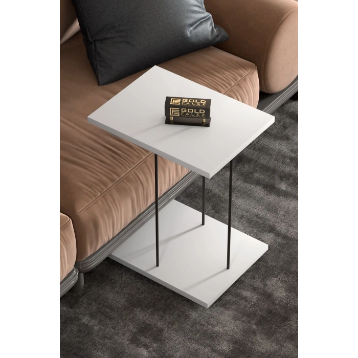 Yan Sehpa Tekerlekli Servis Sehpası HND Dikdörtgen Beyaz