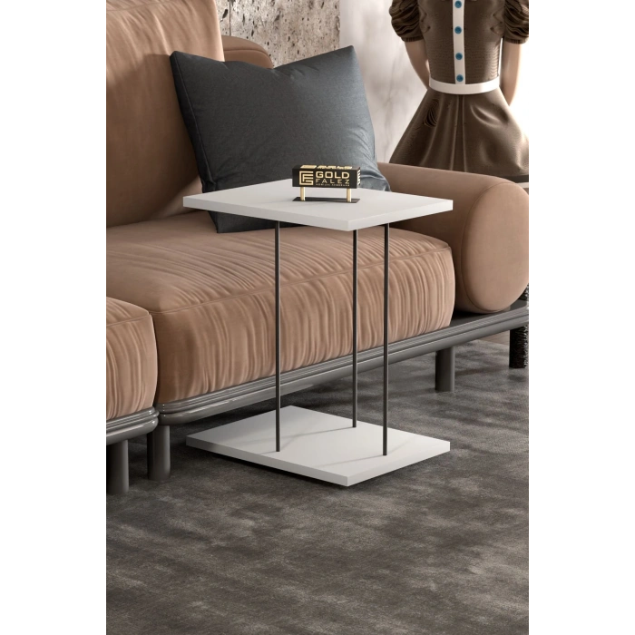 Yan Sehpa Tekerlekli Servis Sehpası HND Dikdörtgen Beyaz