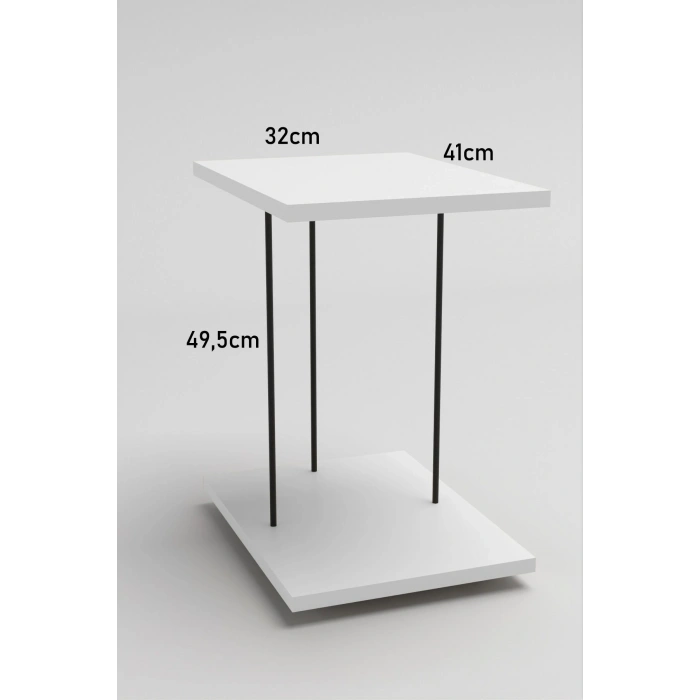 Yan Sehpa Tekerlekli Servis Sehpası HND Dikdörtgen Beyaz