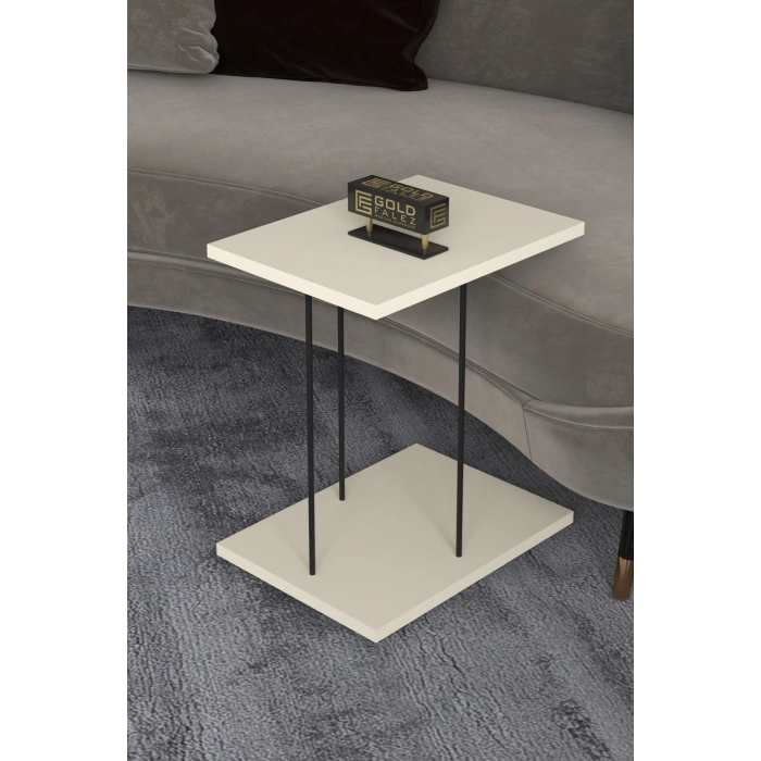 Yan Sehpa Tekerlekli Servis Sehpası HND Dikdörtgen Krem