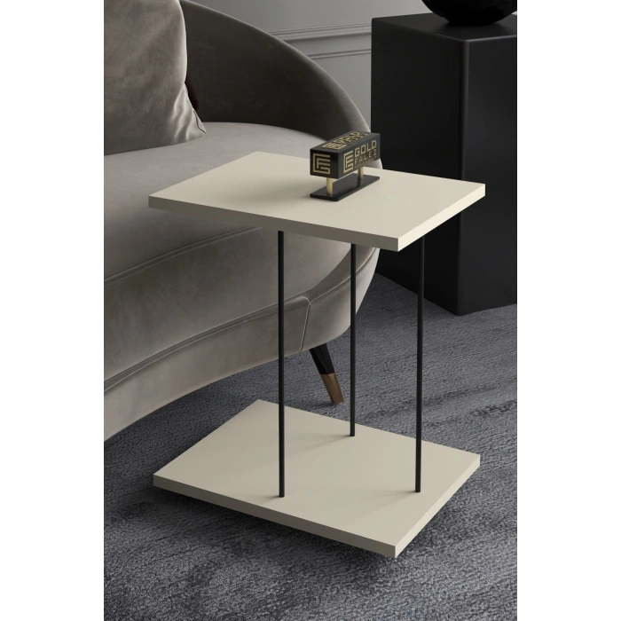 Yan Sehpa Tekerlekli Servis Sehpası HND Dikdörtgen Krem