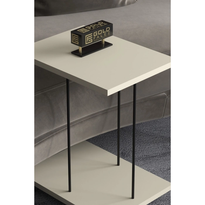 Yan Sehpa Tekerlekli Servis Sehpası HND Dikdörtgen Krem