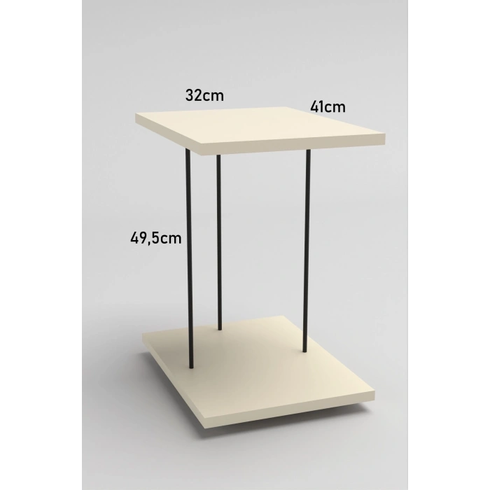 Yan Sehpa Tekerlekli Servis Sehpası HND Dikdörtgen Krem