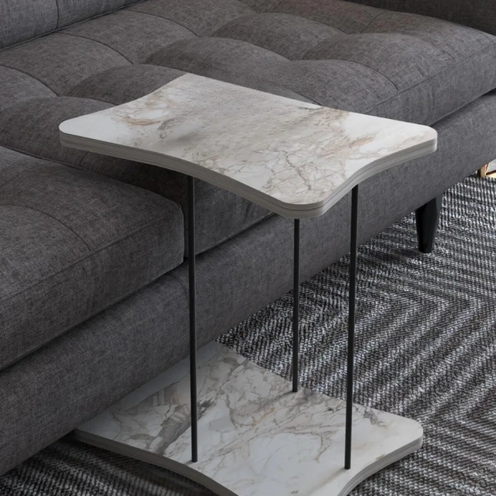 Yan Sehpa Tekerlekli Servis Sehpası HND Krem