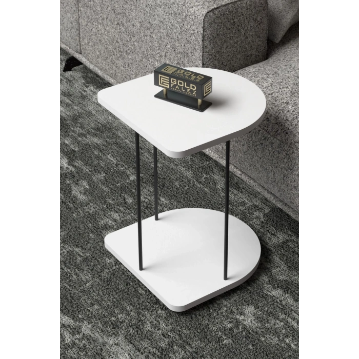 Yan Sehpa Tekerlekli Servis Sehpası HND Oval Beyaz