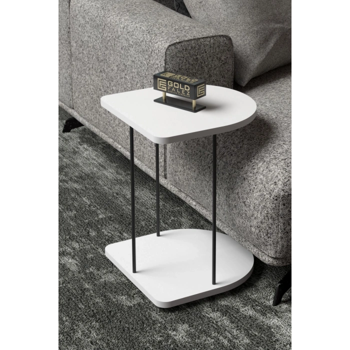 Yan Sehpa Tekerlekli Servis Sehpası HND Oval Beyaz