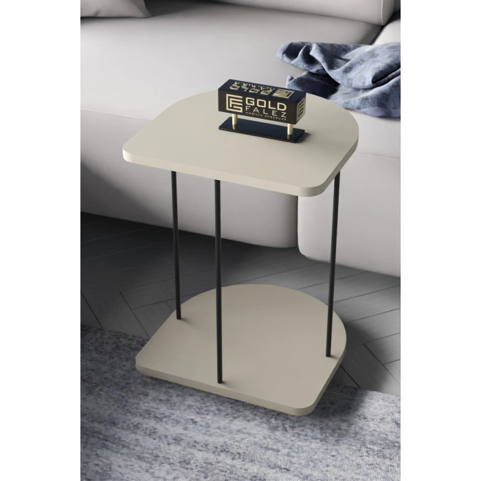 Yan Sehpa Tekerlekli Servis Sehpası Hnd Oval Krem