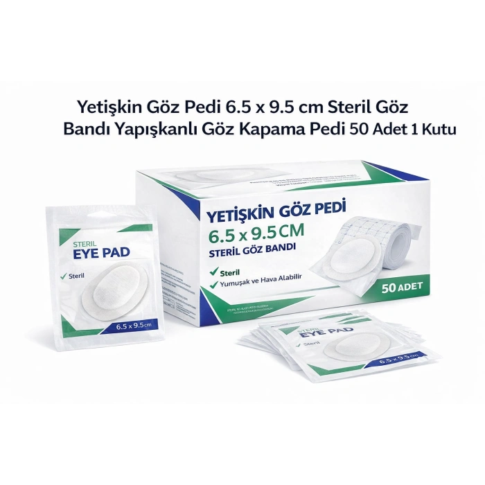 Yetişkin Göz Pedi 6.5 x 9.5 cm Steril Göz Bandı Yapışkanlı Göz Kapama Pedi 50 Adet 1 Kutu