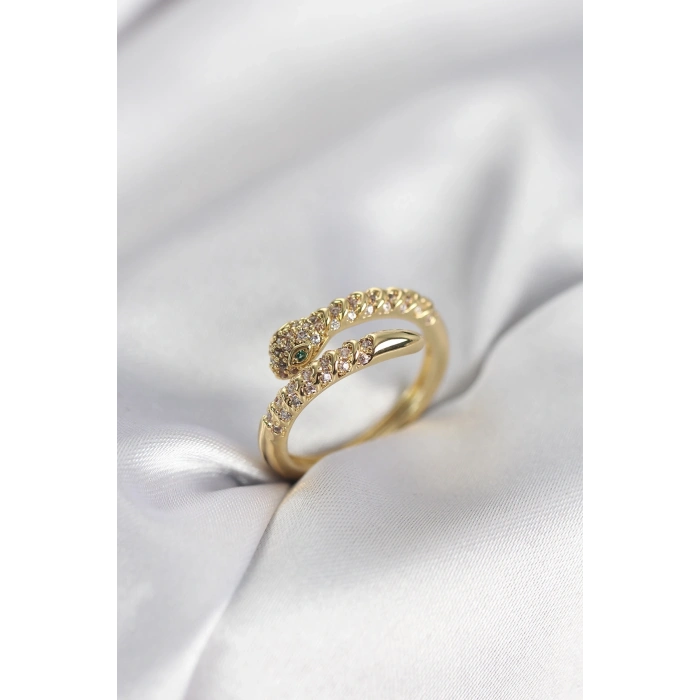 Yılan Model Gold Renk Zirkon Taşlı Kadın Yüzük