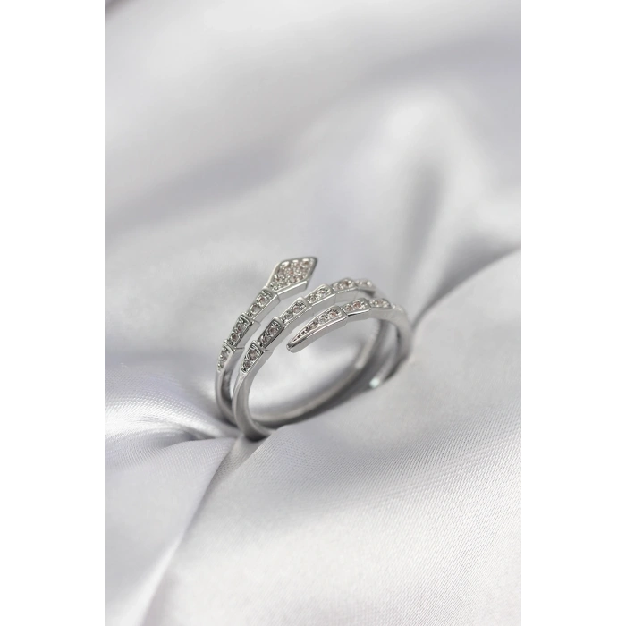 Yılan Model Gümüş Renk Zirkon Taşlı Kadın Yüzük