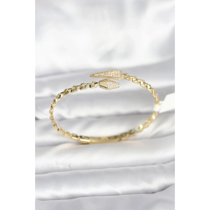 Yılan Model Pirinç Gold Renk Kadın Kelepçe Bileklik