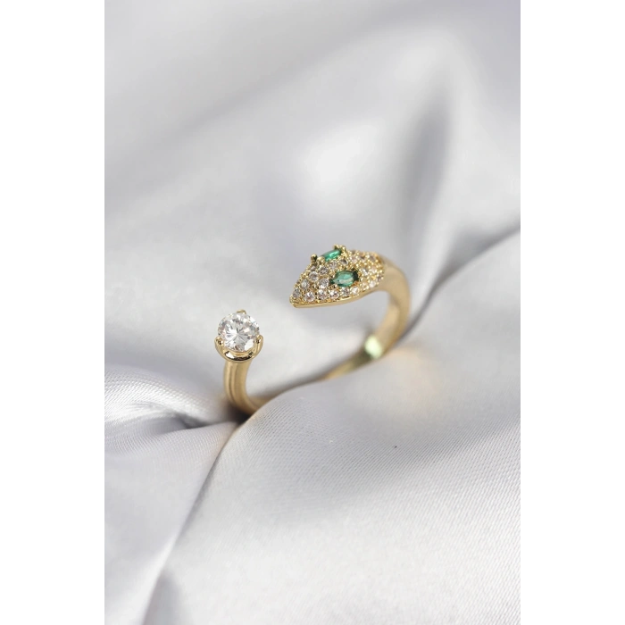 Yılan Model Zirkon Taşlı Gold Renk Kadın Yüzük