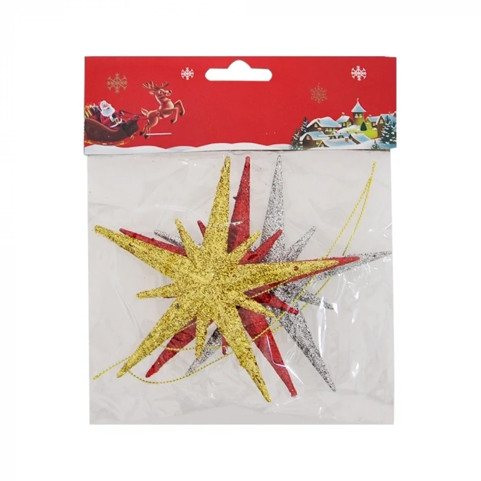 Yılbaşı Ağaç Süsü Simli 3lü Deniz Yıldızı Figürü