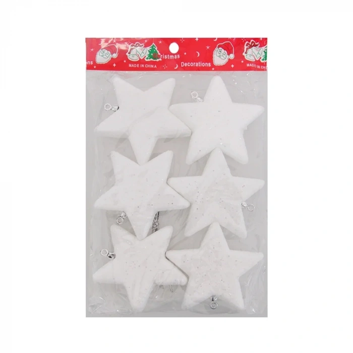 Yılbaşı Ağaç Süsü Simli Beyaz Yıldız 6lı