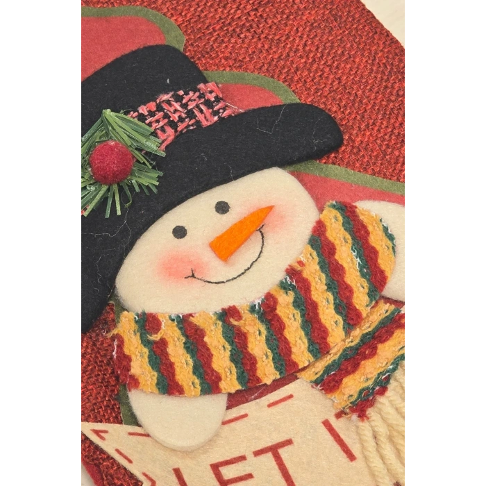 Yılbaşı Dekoratif Çorap 3D Kırmızı Kareli Kardan Adam 35 cm