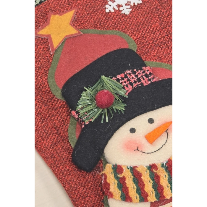 Yılbaşı Dekoratif Çorap 3D Kırmızı Kareli Kardan Adam 35 cm