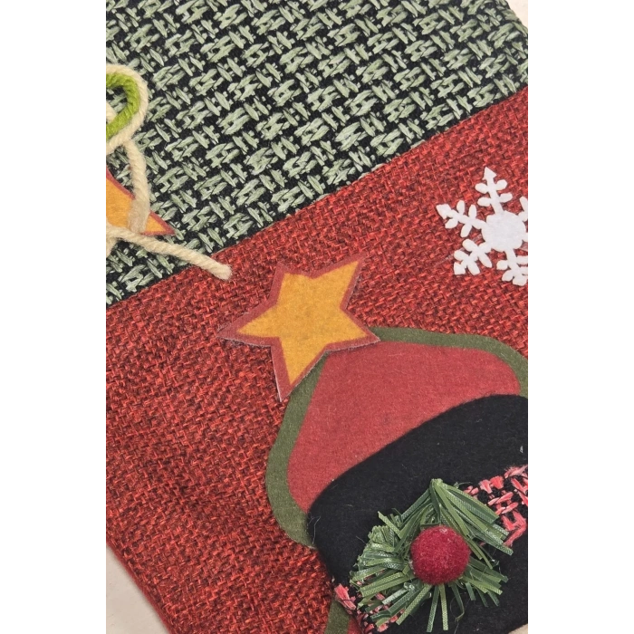 Yılbaşı Dekoratif Çorap 3D Kırmızı Kareli Kardan Adam 35 cm