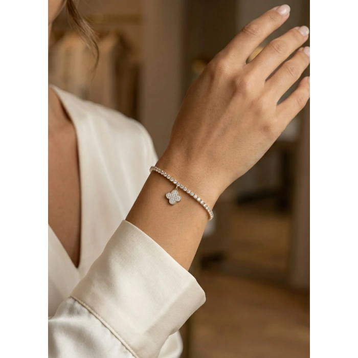 Yonca Model Zirkon Taşlı Gold Renk Asansörlü Su Yolu Bileklik