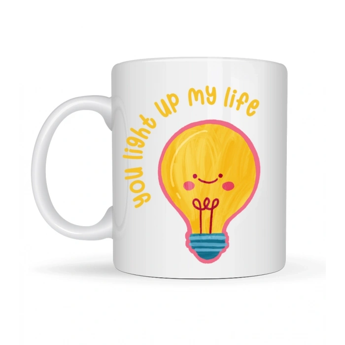 You Light Up My Life Tasarımlı Porselen Kupa Model 15 - Sevimli Ampul Desenli Hediyelik Kahve Kupası