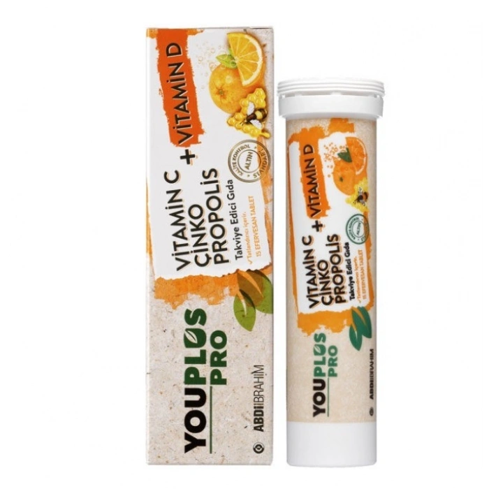 Youplus Pro Vitamin C D Çinko Propolis 15 Efervesan Tablet