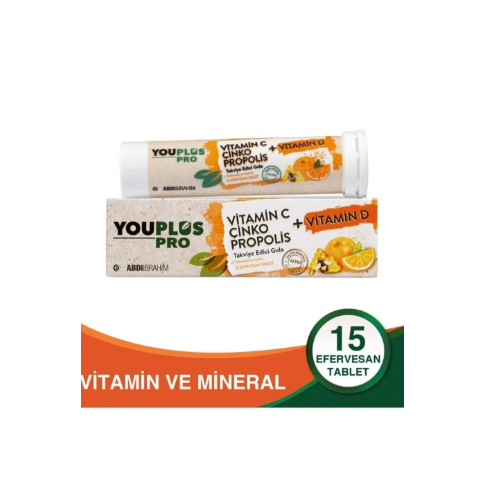 Youplus Pro Vitamin C D Çinko Propolis 15 Efervesan Tablet