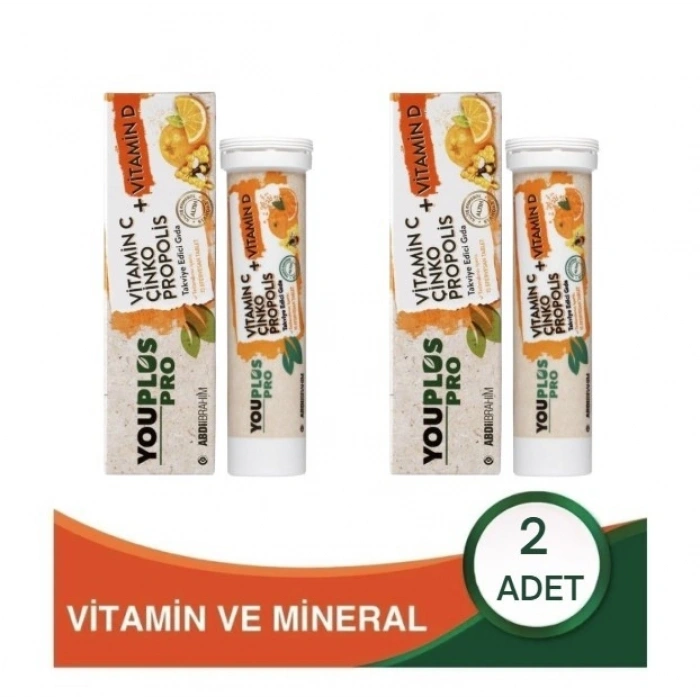 Youplus Pro Vitamin C D Çinko Propolis 15 Efervesan Tablet 2 Adet