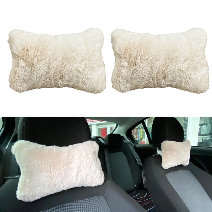 Yumuşak Peluş Ortopedik Araba Seyahat Boyun Yastığı 2li Bej