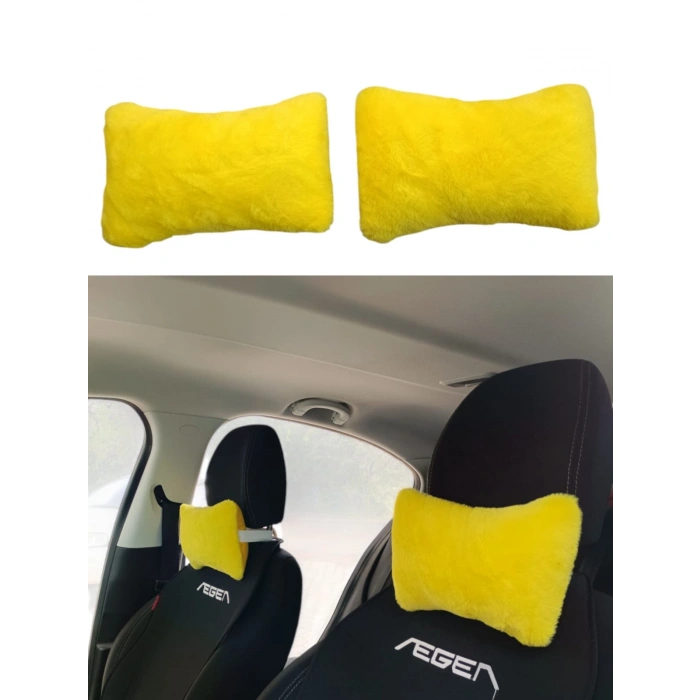 Yumuşak Peluşlu Ortopedik Araba Seyahat Boyun Yastığı 2li Sarı