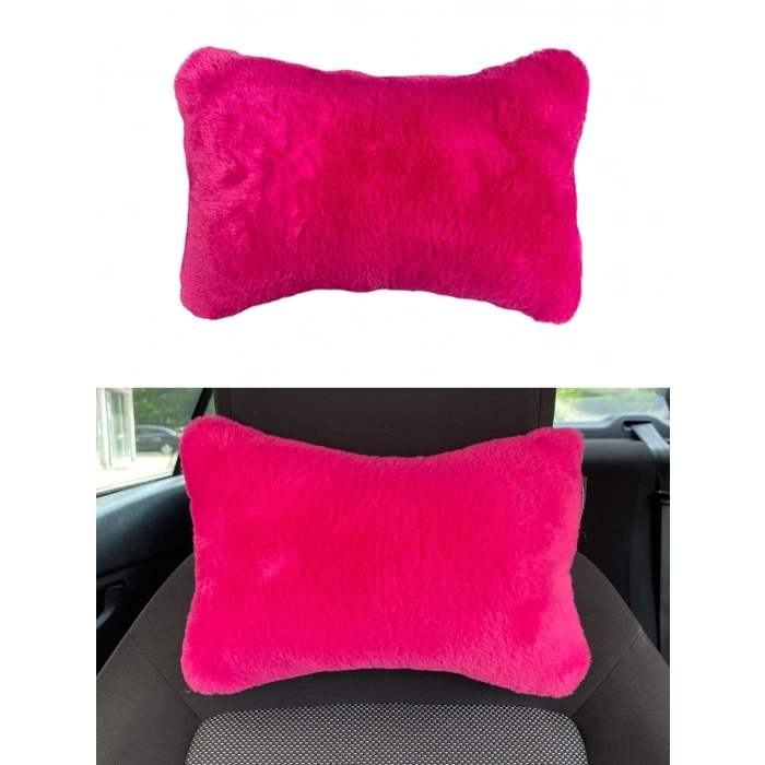 Yumuşak Peluşlu Ortopedik Araba Seyahat Boyun Yastığı Tekli Fuşya Pembe