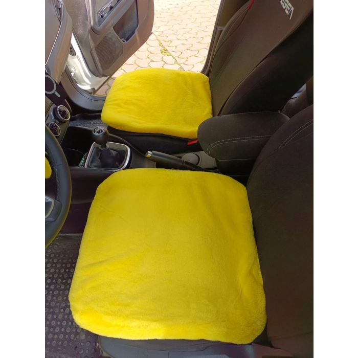 Yumuşak Tüylü Peluş Serme Oto Koltuk Koruyucu Minder Kılıf Ön 2li Sarı
