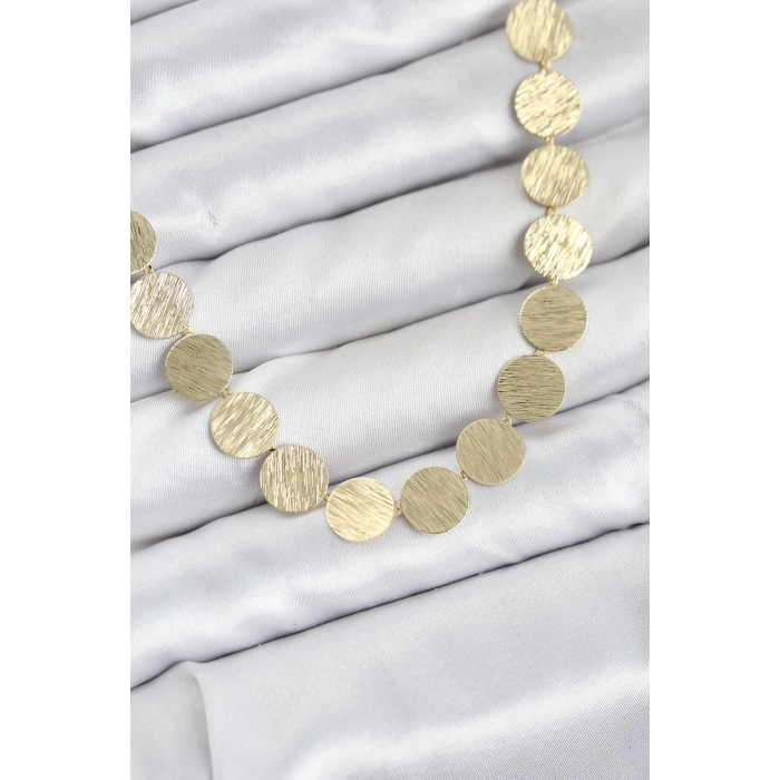 Yuvarlak Plaka Model Gold Renk Kadın Kolye