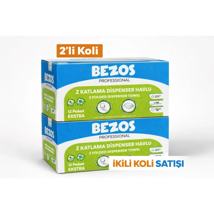 Z Katlamalı Dispenser Havlu 2 Katlı 20x22 cm %100 Selüloz 2 Koli Avantaj Paket