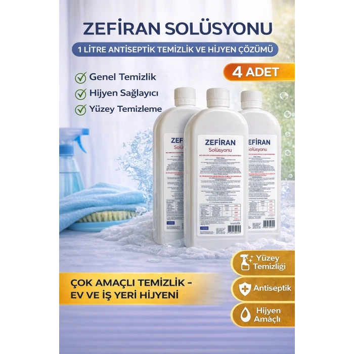 Zefiran Solüsyonu 1 Litre 4 Adet Set Antiseptik Hijyen ve Çok Amaçlı Temizlik Solüsyonu