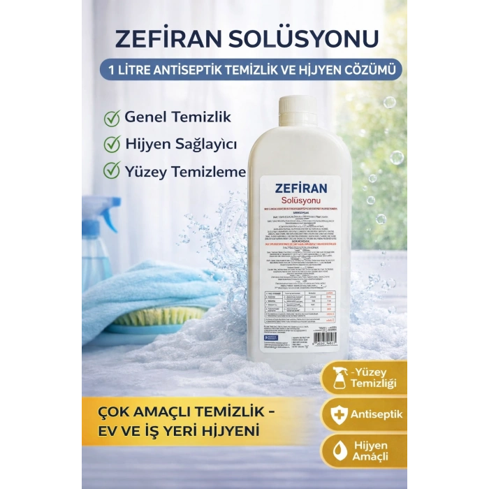Zefiran Solüsyonu 1 Litre Antiseptik Temizlik ve Hijyen Amaçlı Çok Amaçlı Solüsyon 1 ADET