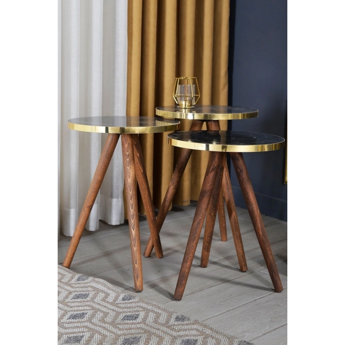 Zigon Sehpa 3lü Ahşap Torna Ayak Altın Bendir 2098