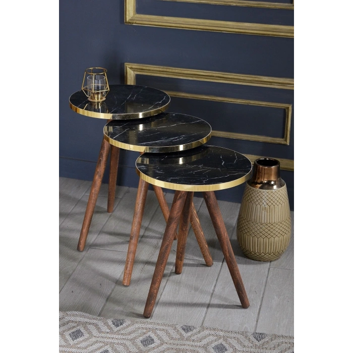 Zigon Sehpa 3lü Ahşap Torna Ayak Altın Bendir 2098