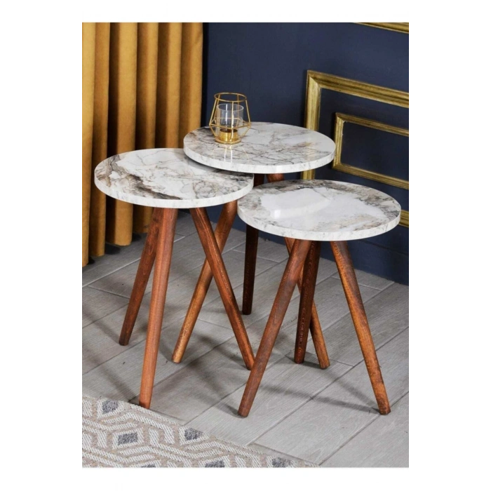 Zigon Sehpa 3lü Ahşap Torna Ayak Efes