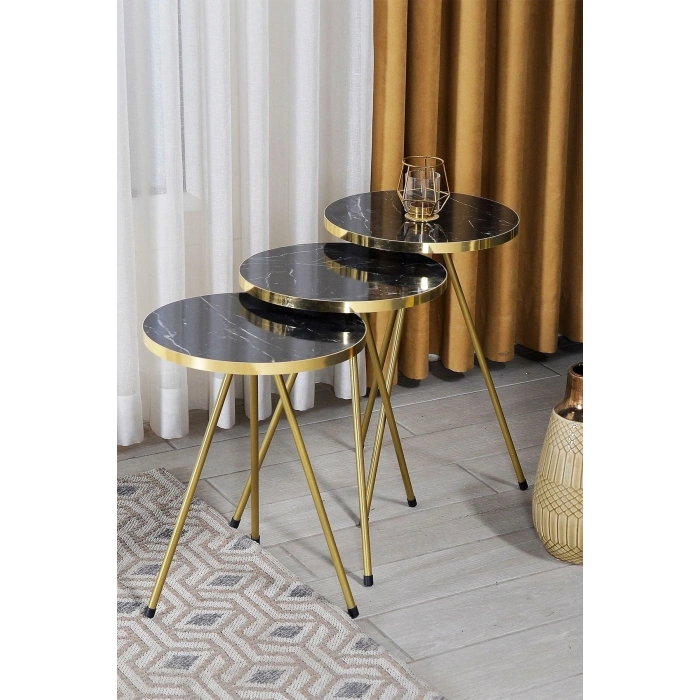 Zigon Sehpa 3lü Altın Metal Ayak Bendir Altın 2175