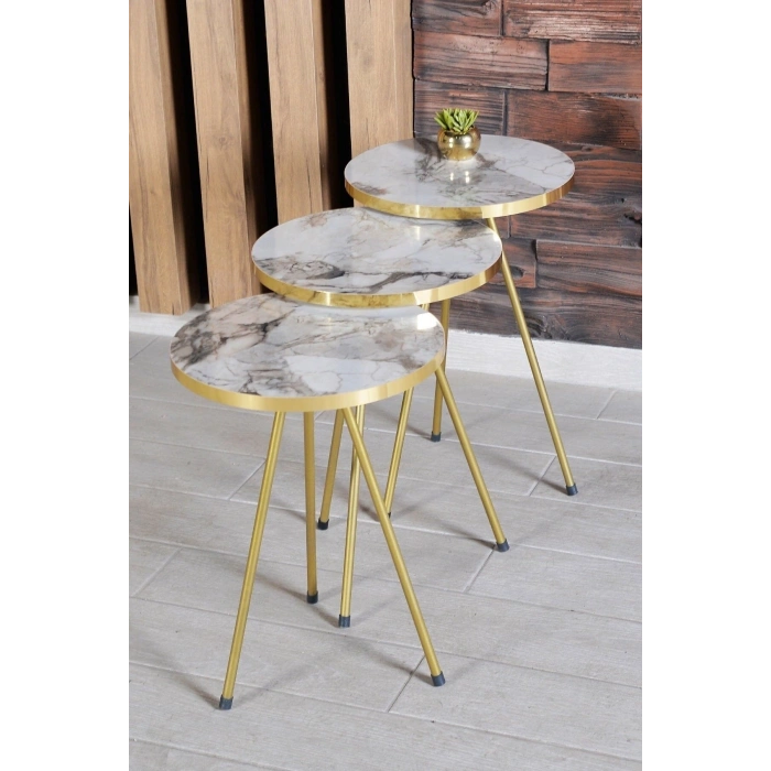 Zigon Sehpa 3lü Altın Metal Ayak Efes Altın